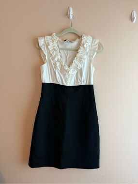 Max & Cleo Cream and Black Ruffle V-Neck Mini Dress